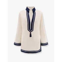 Cotton short dress with contrasting profiles