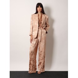 Jacquard linen blend blazer with floral motif