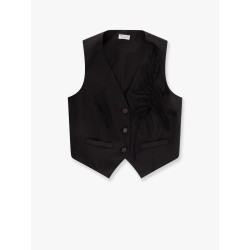 Techno cotton poplin vest with herbarium appliqué and monili