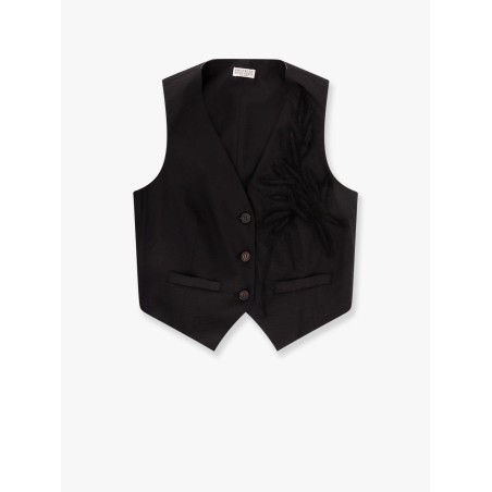 Techno cotton poplin vest with herbarium appliqué and monili
