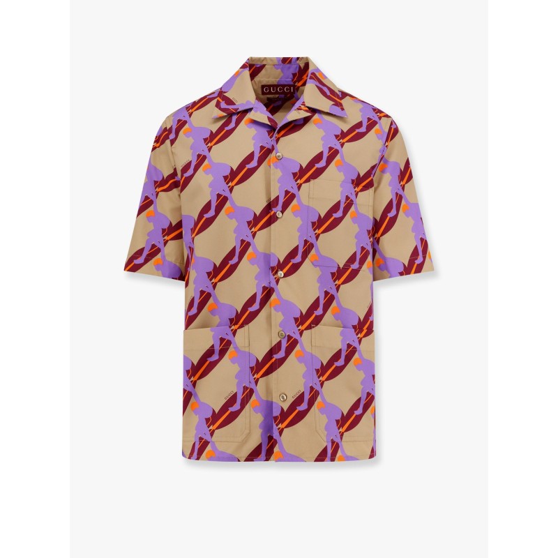 Bowling cotton popeline shirt with all-over surfer print