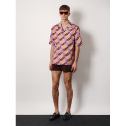 Bowling cotton popeline shirt with all-over surfer print