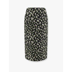 Crêpe jacquard midi skirt with floral pattern