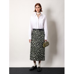 Crêpe jacquard midi skirt with floral pattern