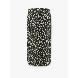 Crêpe jacquard midi skirt with floral pattern