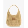Viscose shoulder bag with rafia effect and lettering logo