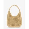 Viscose shoulder bag with rafia effect and lettering logo