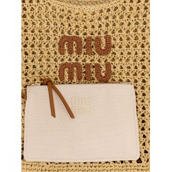 Viscose shoulder bag with rafia effect and lettering logo