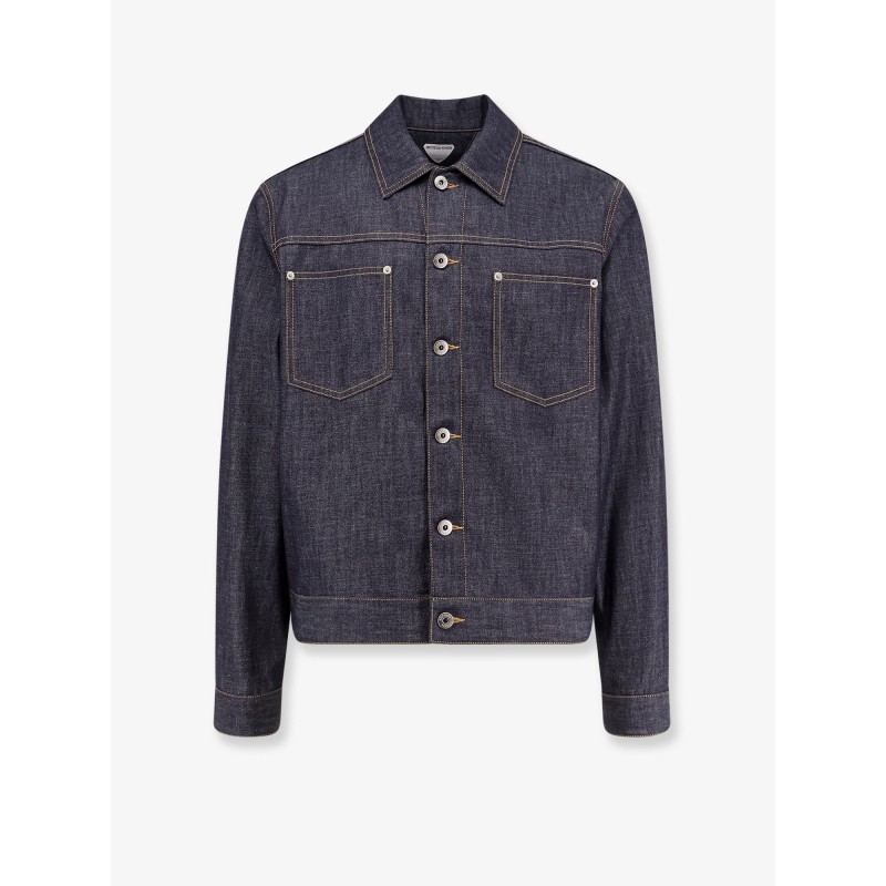 Denim jacket with iconic Intrecciato patch