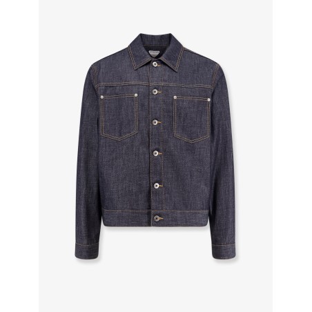 Denim jacket with iconic Intrecciato patch