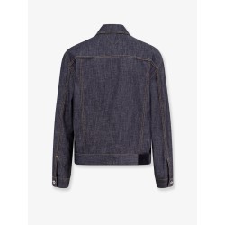 Denim jacket with iconic Intrecciato patch