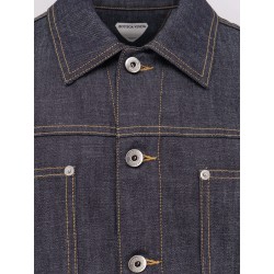 Denim jacket with iconic Intrecciato patch