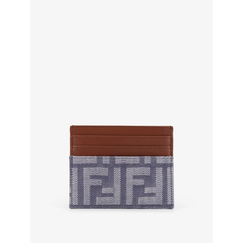 Leather and FF jacquard fabric cardholder