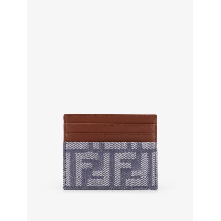 Leather and FF jacquard fabric cardholder