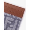 Leather and FF jacquard fabric cardholder