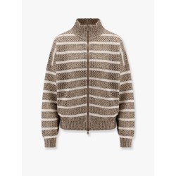 Dazzling striped net linen blend cardigan with sequins