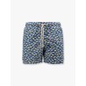 Recycled nylon swim trunks with shark trouble multicolor print