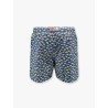Recycled nylon swim trunks with shark trouble multicolor print