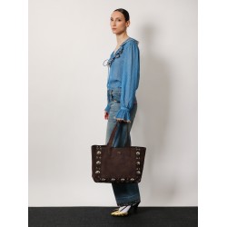Suede shoulder bag with maxi metal studs