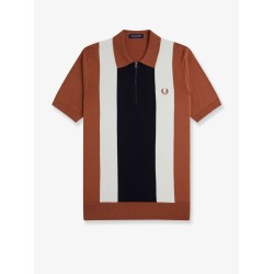 Cotton knit polo shirt with striped motif