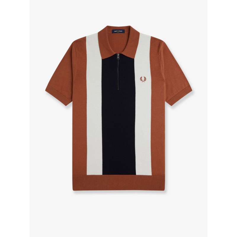 Cotton knit polo shirt with striped motif