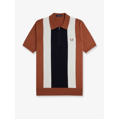 Cotton knit polo shirt with striped motif