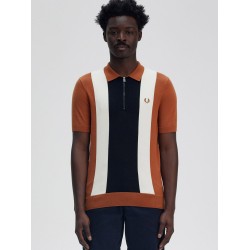 Cotton knit polo shirt with striped motif