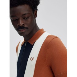 Cotton knit polo shirt with striped motif