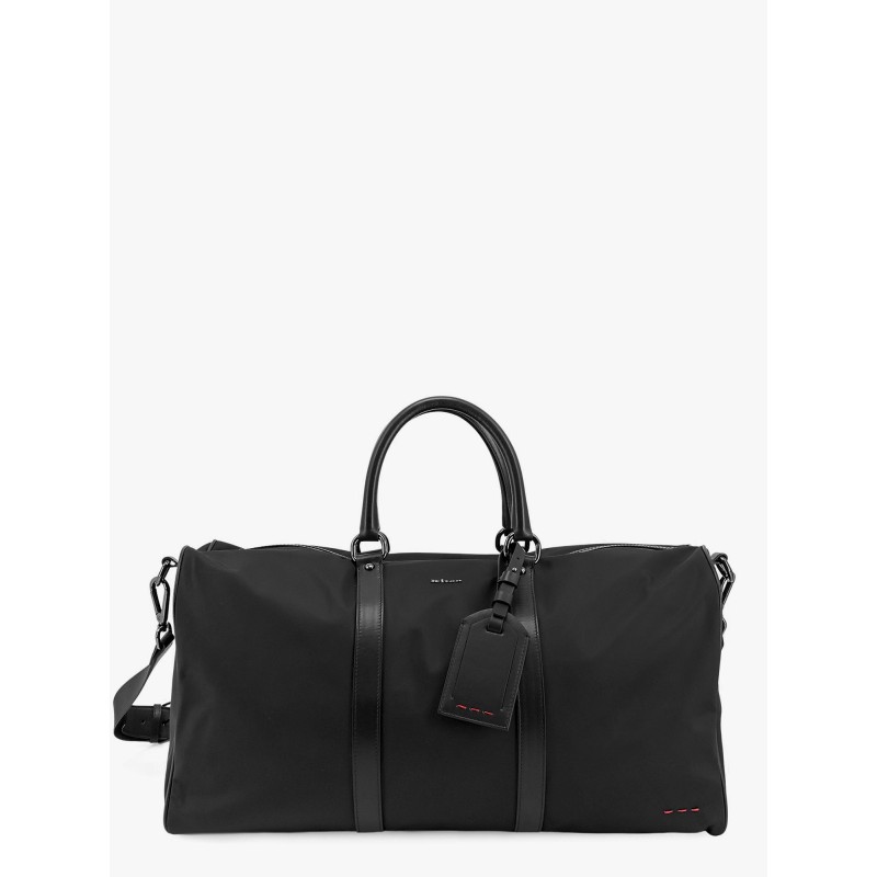 Nylon duffle bag with leather inserts