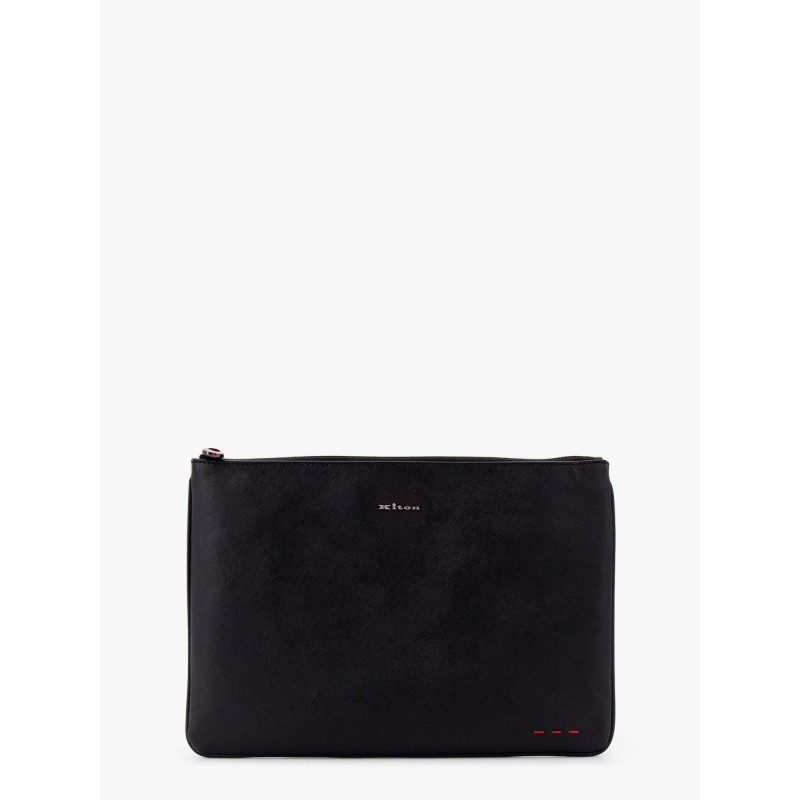 Nylon clutch bag with iconic logo embroidery