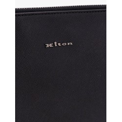 Nylon clutch bag with iconic logo embroidery