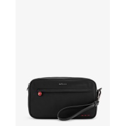 Nylon clutch bag with iconic logo embroidery