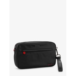 Nylon clutch bag with iconic logo embroidery