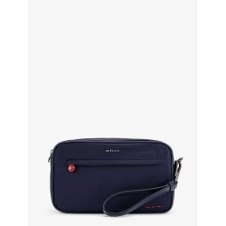 Nylon clutch bag with iconic logo embroidery
