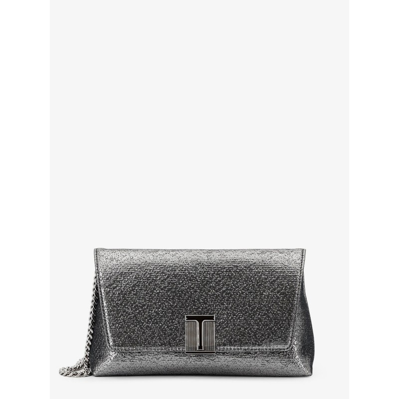 Laminated pochette with chain shoulder strap