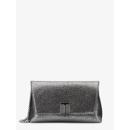 Laminated pochette with chain shoulder strap
