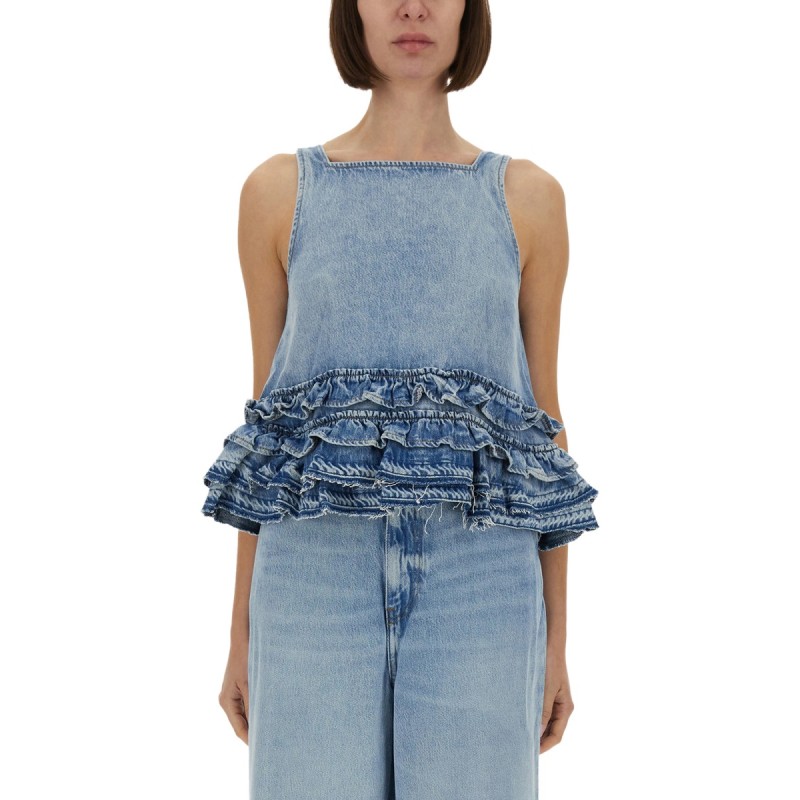 DENIM RUFFLE TOP