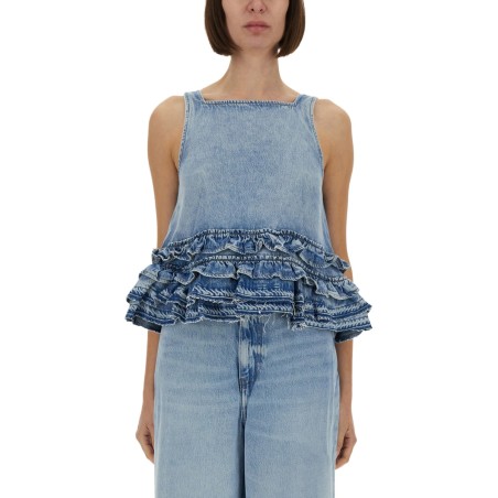 DENIM RUFFLE TOP
