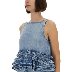 DENIM RUFFLE TOP