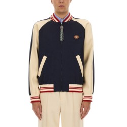 WOOL AND COTTON BOMBER JACKET WITH VLOGO AND CHAT DE LA MAISON PATCH