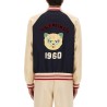 WOOL AND COTTON BOMBER JACKET WITH VLOGO AND CHAT DE LA MAISON PATCH