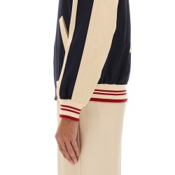 WOOL AND COTTON BOMBER JACKET WITH VLOGO AND CHAT DE LA MAISON PATCH