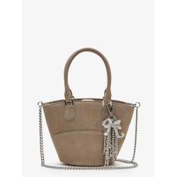 Suede shoulder bag with charms