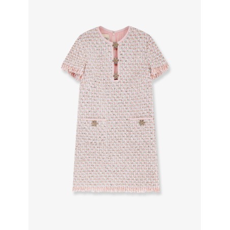 Embroidered ribbon tweed dress