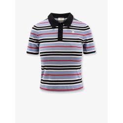 Cotton knit polo shirt with striped motif