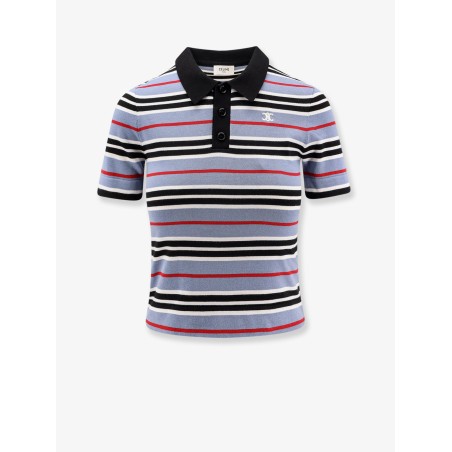 Cotton knit polo shirt with striped motif