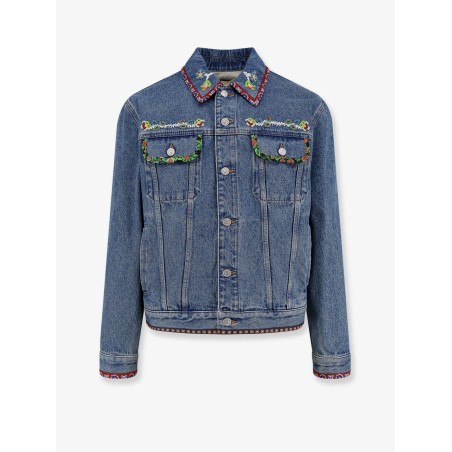 Denim jacket with multicolor embroidery