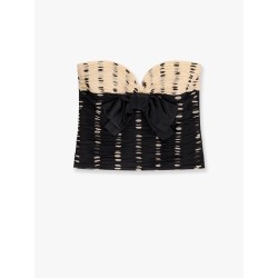 Plusdepois print chiffon top with handmade draping and bow detail