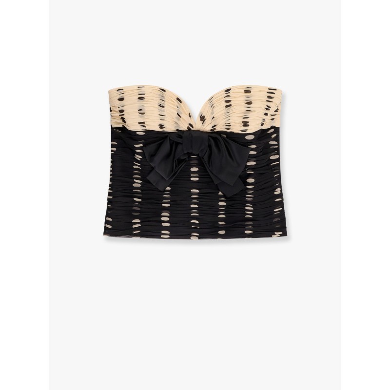 Plusdepois print chiffon top with handmade draping and bow detail