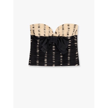 Plusdepois print chiffon top with handmade draping and bow detail